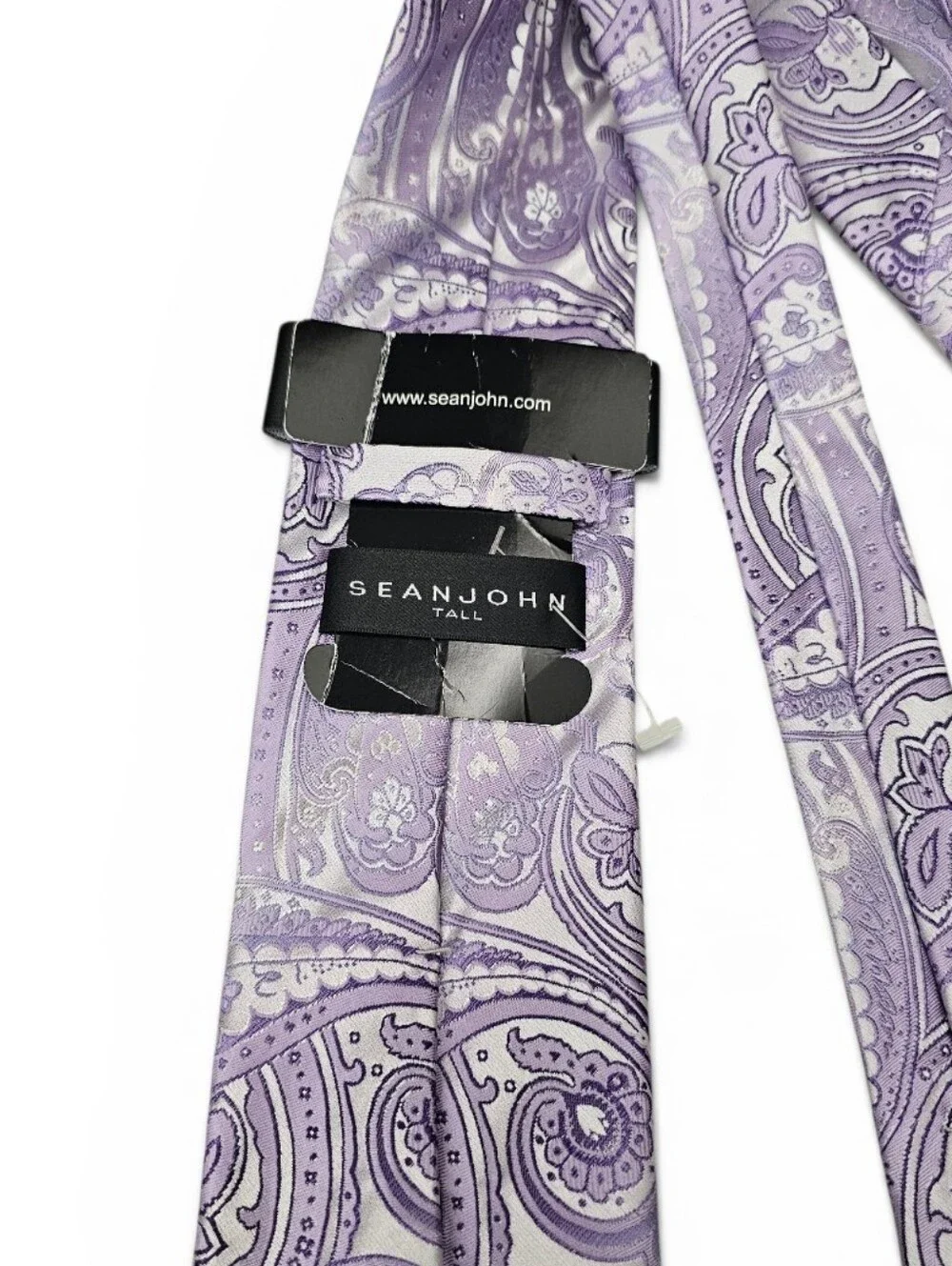 Sean John Tall Purple & White Paisley 100% Silk Men's Tie NWT